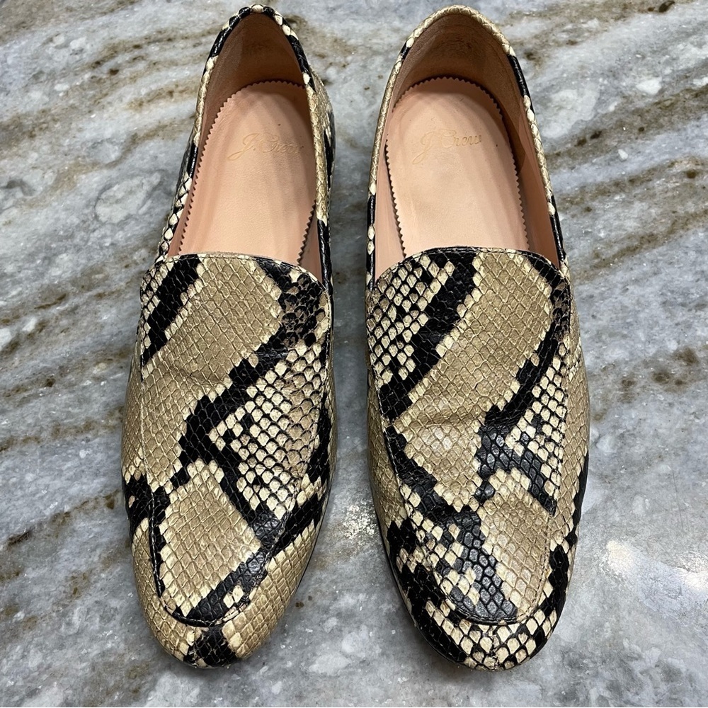 J.Crew CECILE SNAKE EMBOSSED Leather Smoking Driving Loafers Flats Slip Ons